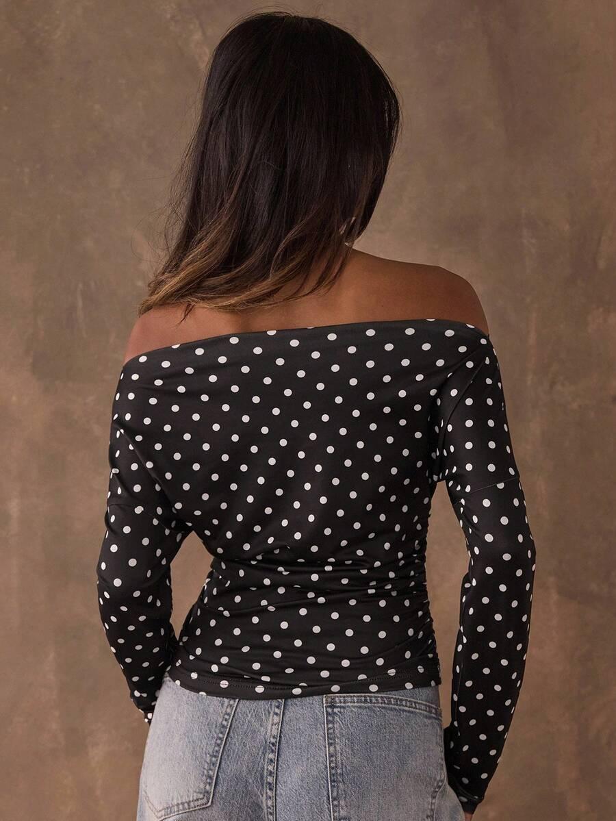 SHEIN CZARNA BLUZKA GROSZKI S06__S