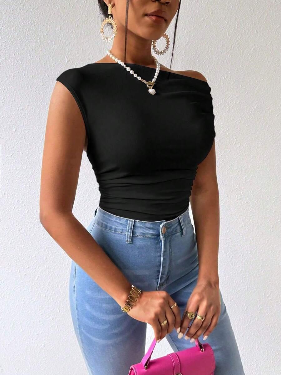 CHIQUEASE CZARNE BODY ASYMETRYCZNY DEKOLT S06__XS