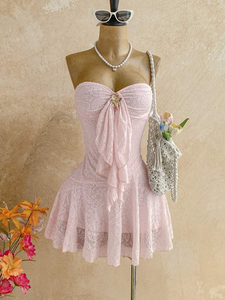SHEIN RÓŻOWA SUKIENKA ODKRYTE RAMIONA S06__M