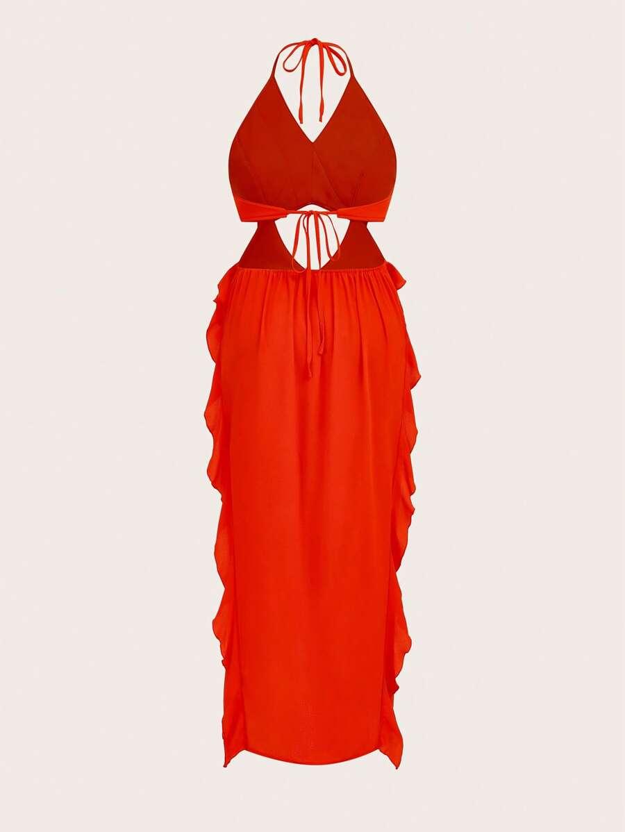 SHEIN POMARAŃCZOWA SUKIENKA WIĄZANIE S06__50