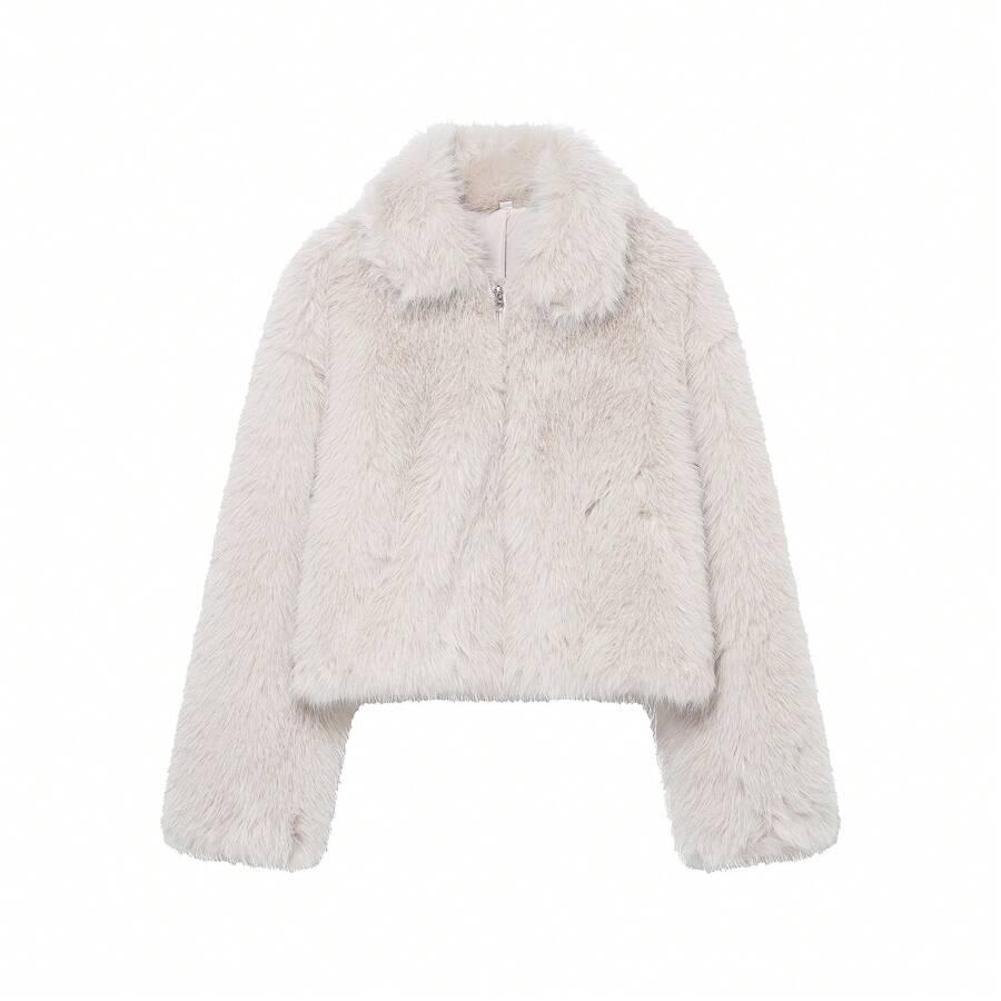 SHEIN SZARE SZTUCZNE FUTRO W01__XS