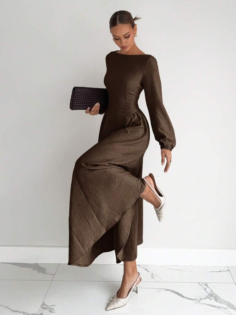 SHEIN BRĄZOWA MAXI SUKIENKA S06__M