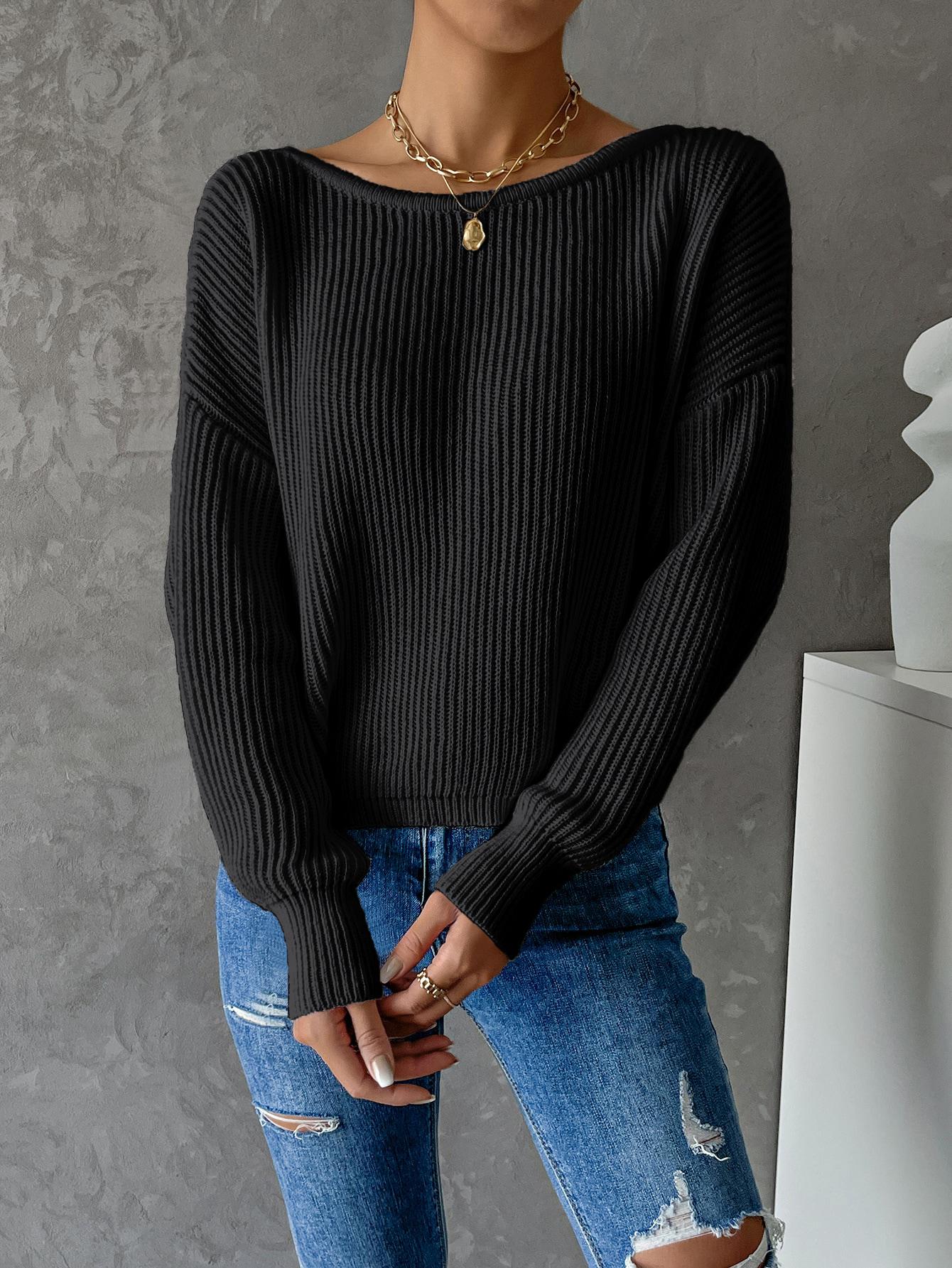 SHEIN CZARNY DZIANINOWY SWETER S06__M
