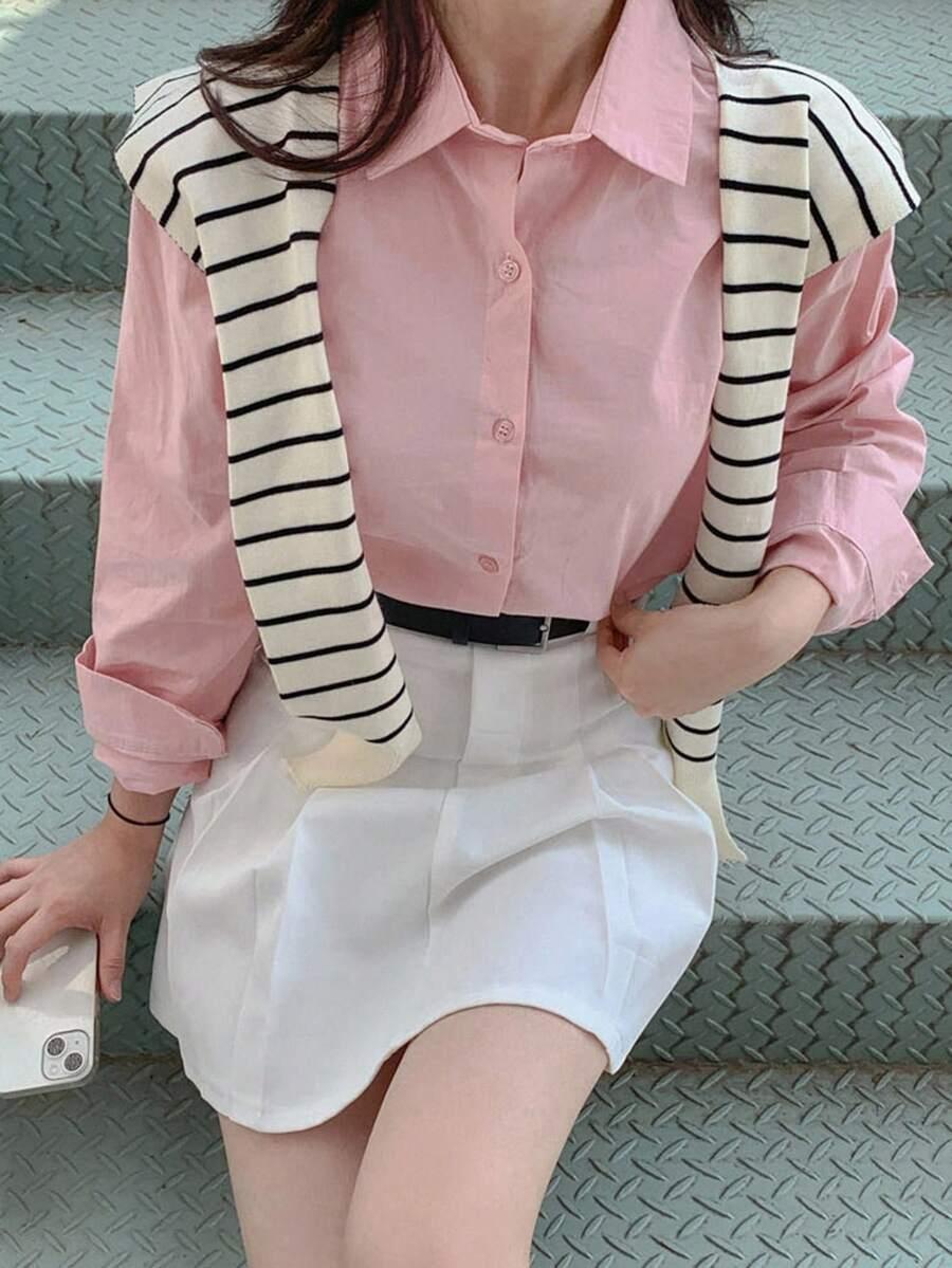 SHEIN RÓŻOWA KOSZULA KOŁNIERZYK PK01__S