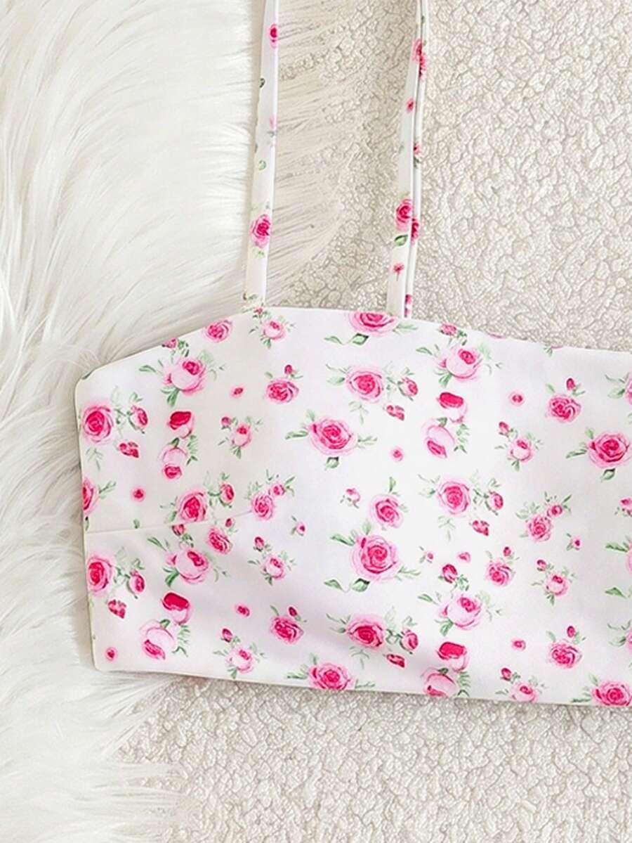 SHEIN DWUCZĘŚCIOWY STRÓJ KĄPIELOWY KWIATY S09__M