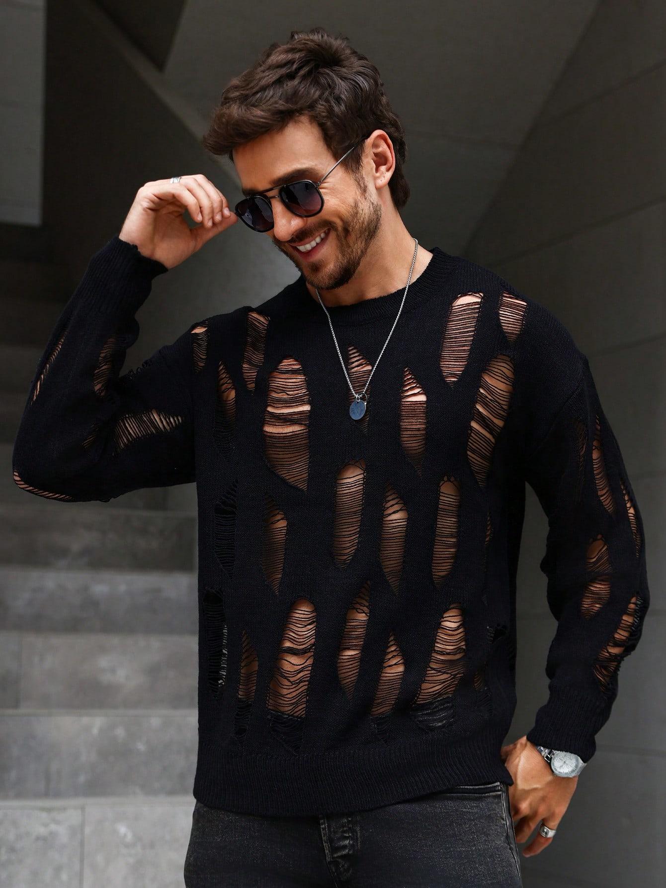 SHEIN CZARNY SWETER WYCIĘCIE S06__M