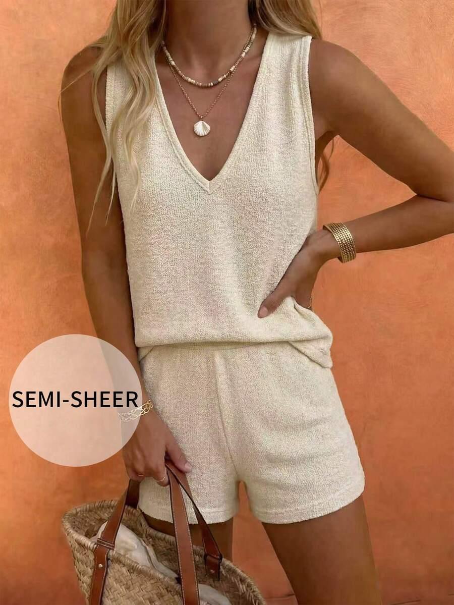 SHEIN BEŻOWY KOMPLET SPODENKI BLUZKA S06__M