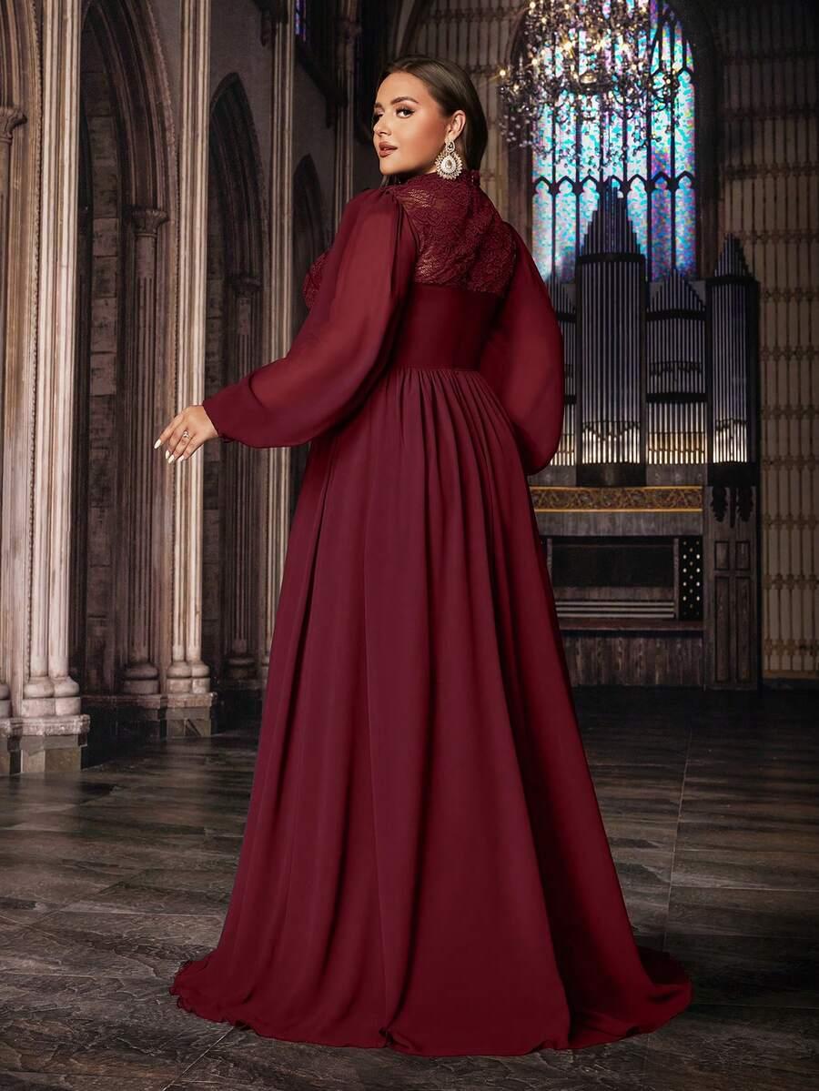 SHEIN BORDOWA MAXI SUKIENKA DŁUGI RĘKAW S06__50
