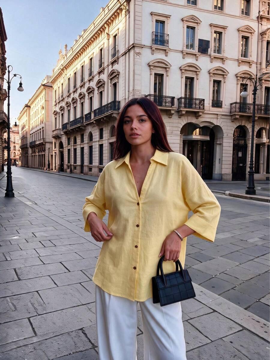 SHEIN ŻÓŁTA KOSZULA RĘKAW 3/4 PK01__XS