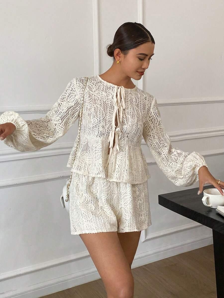 SHEIN BLUZKA DŁUGI RĘKAW WIĄZANIE S06__S