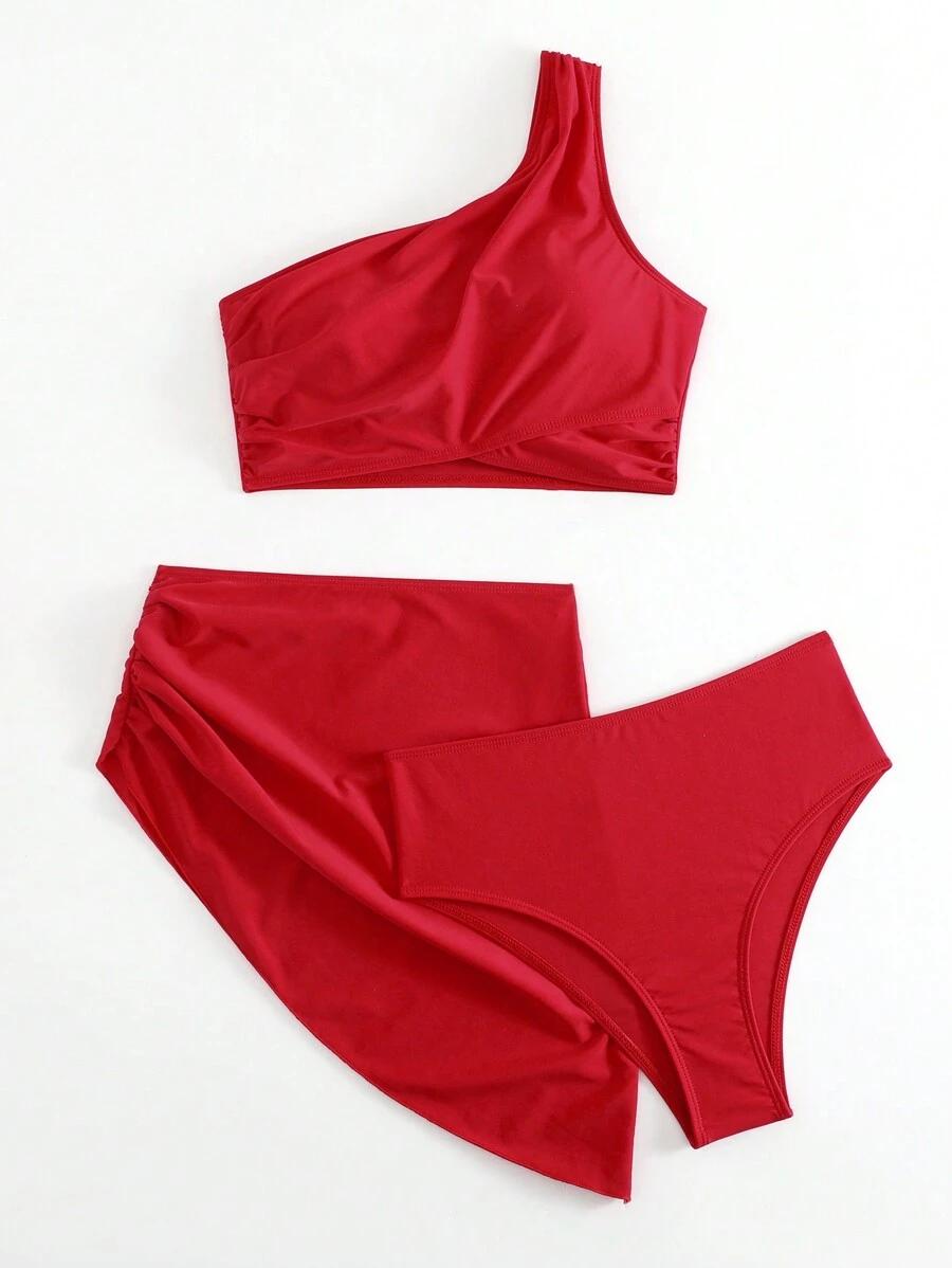SHEIN CZERWONY DWUCZĘŚCIOWY STRÓJ KĄPIELOWY PAREO S09__M