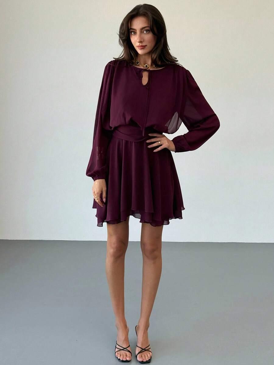 SHEIN MINI SUKIENKA DŁUGI RĘKAW WIĄZANIE S06__XS