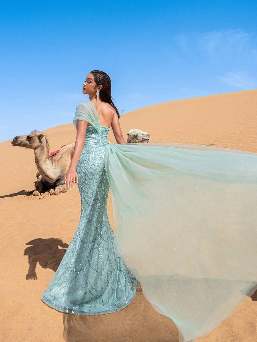 FAERIESTY TURKUSOWA MAXI SUKIENKA ZDOBIENIA S06__L