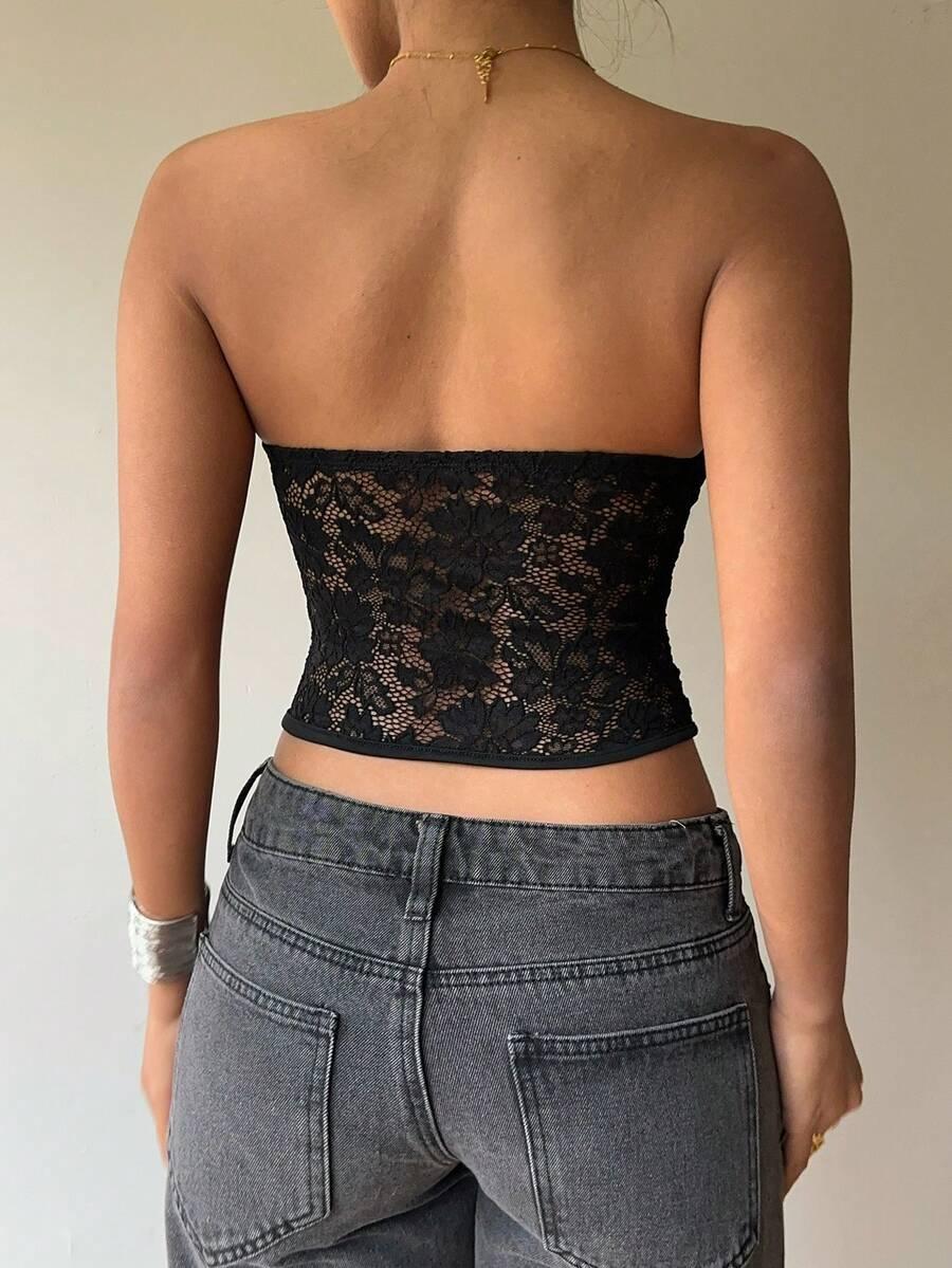 SIREN GAZE CZARNY KORONKOWY TOP S09__L