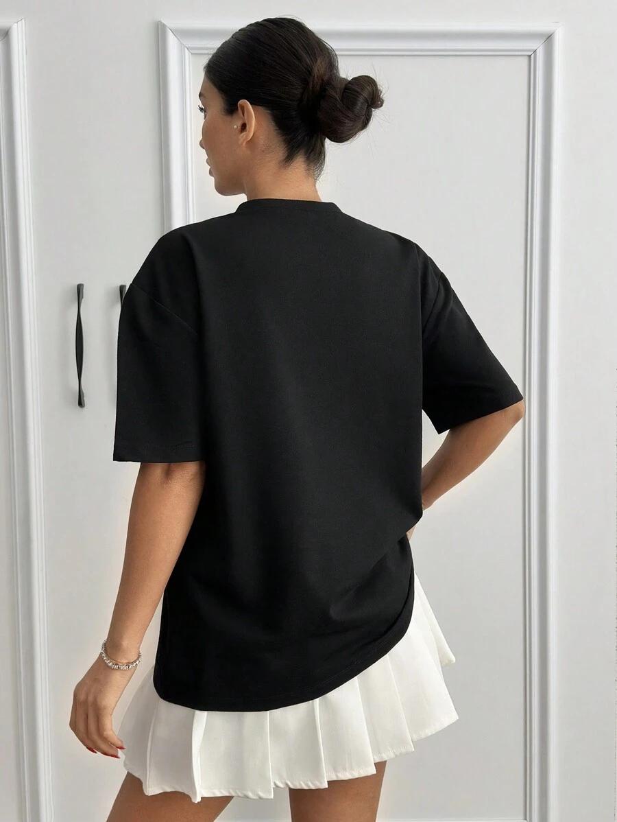 SHEIN CZARNY T-SHIRT WZÓR S06__XS