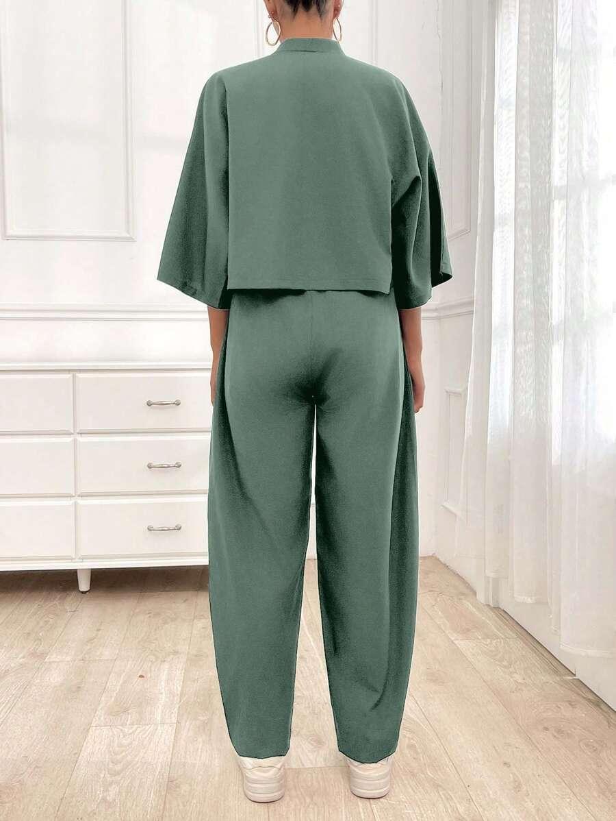 DELIZIA COLECTION ZIELONY KOMPLET SPODNIE NARZUTKA PK01__48