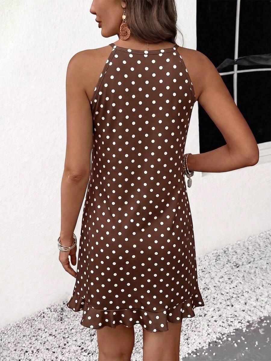 SHEIN BRĄZOWA SUKIENKA MINI W GROSZKI S06__S