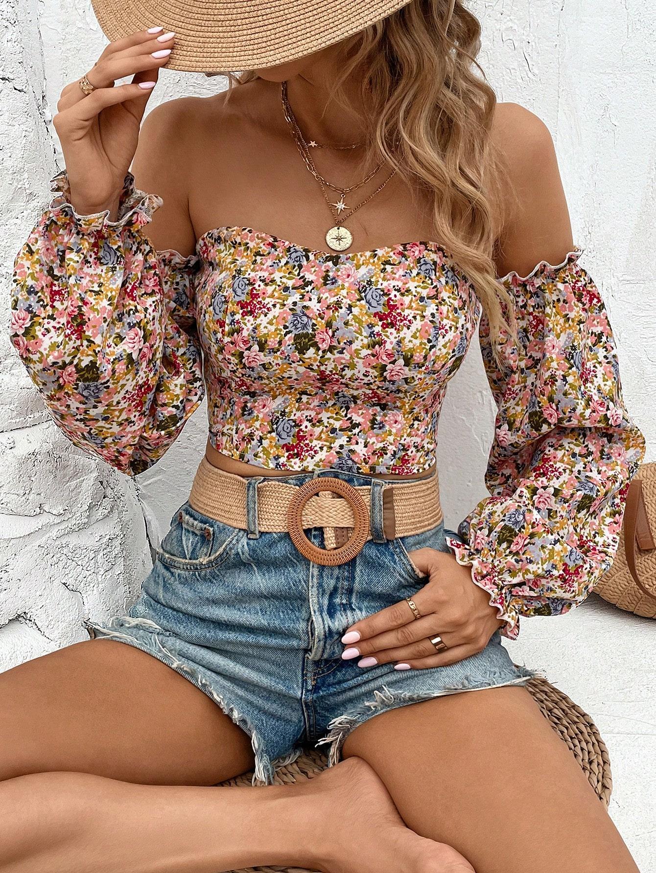 SHEIN BLUZKA ODKRYTE RAMIONA KWIATY S06__M