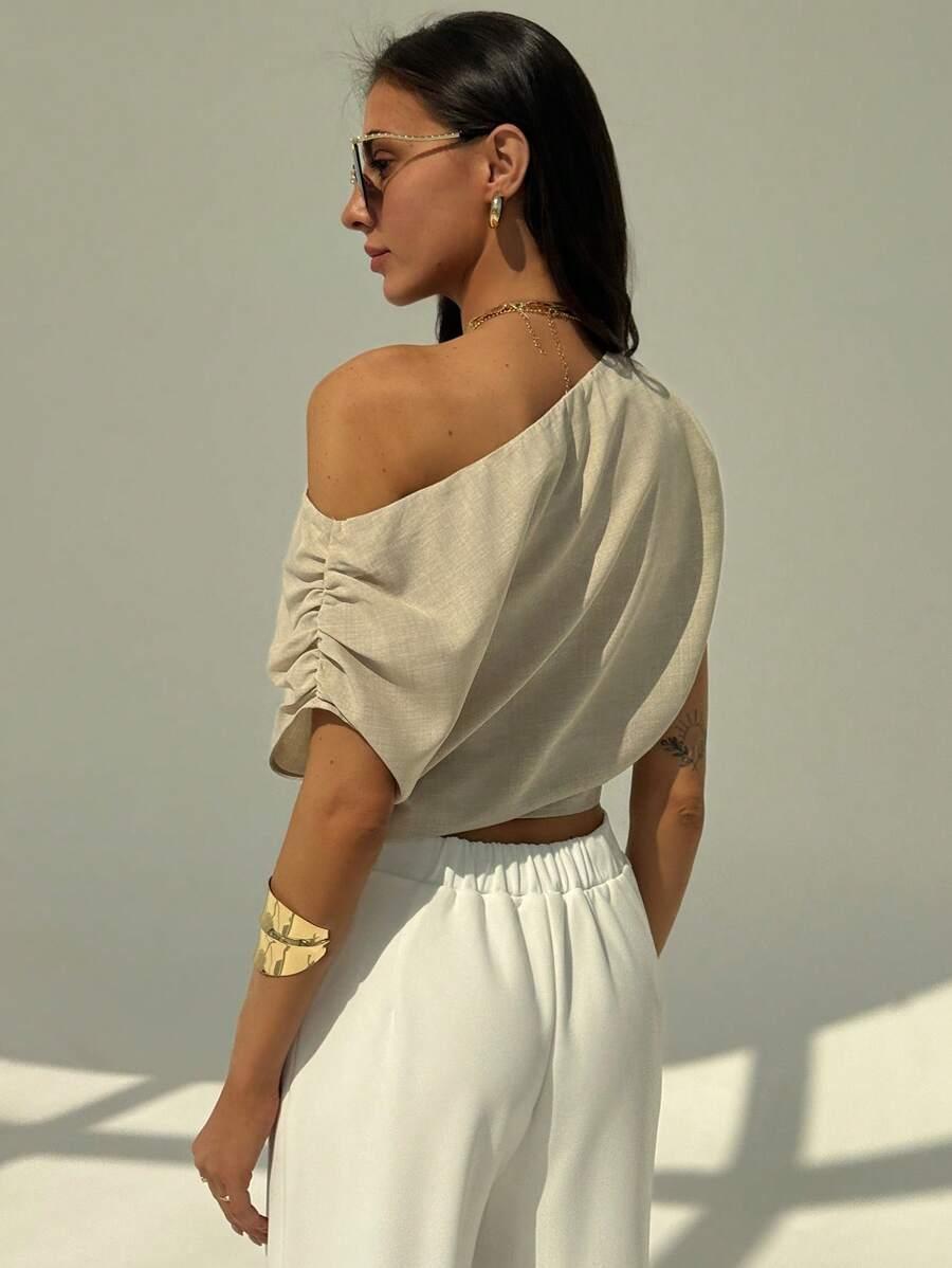 SHEIN BLUZKA Z ASYMETRYCZNYM DEKOLTEM S06__XS