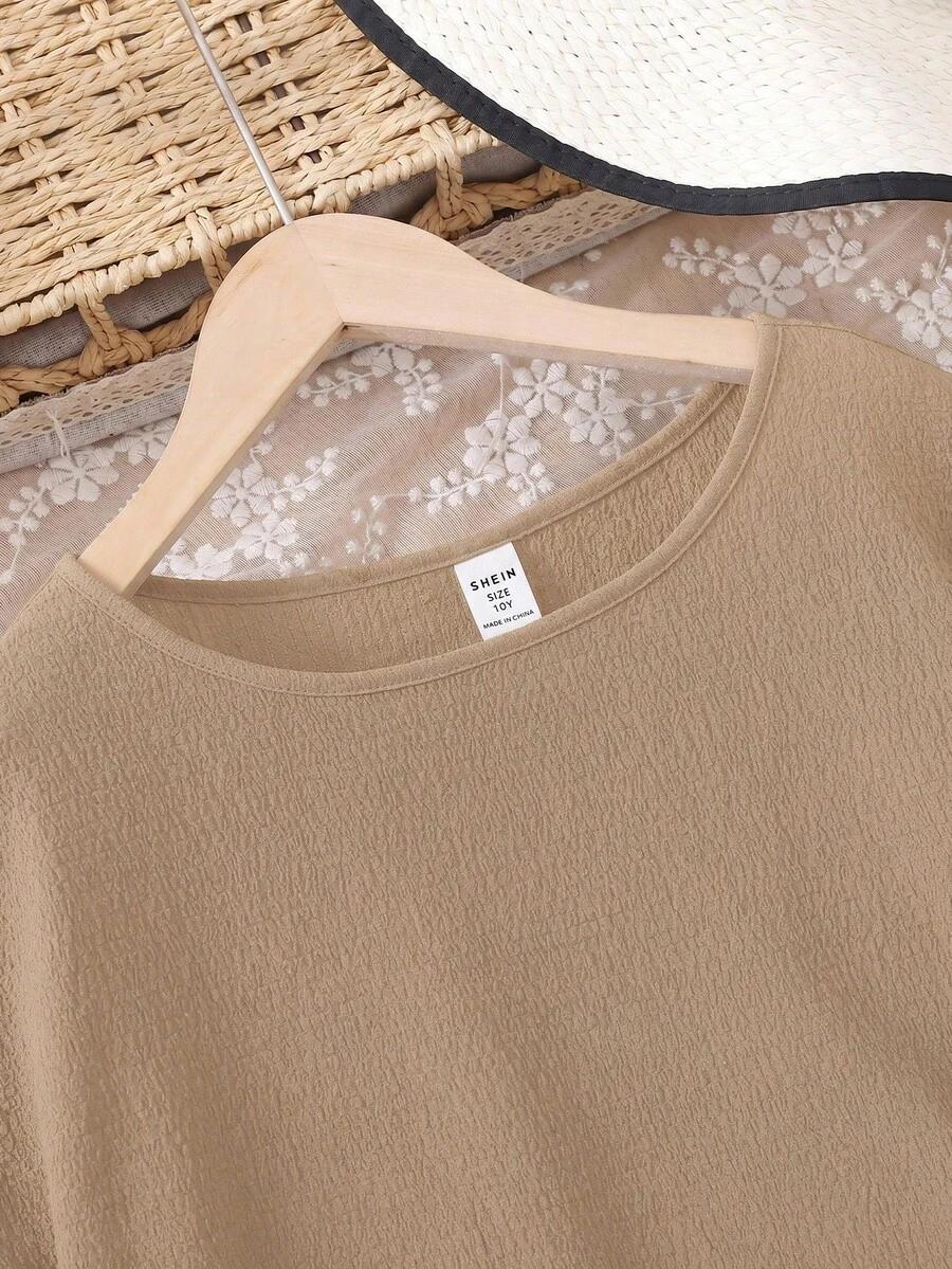 SHEIN BRĄZOWA SUKIENKA Z KRÓTKIM RĘKAWEM S06__140-146