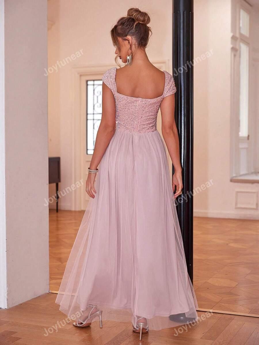 SHEIN RÓZOWA MAXI SUKIENKA CEKINY S09__L