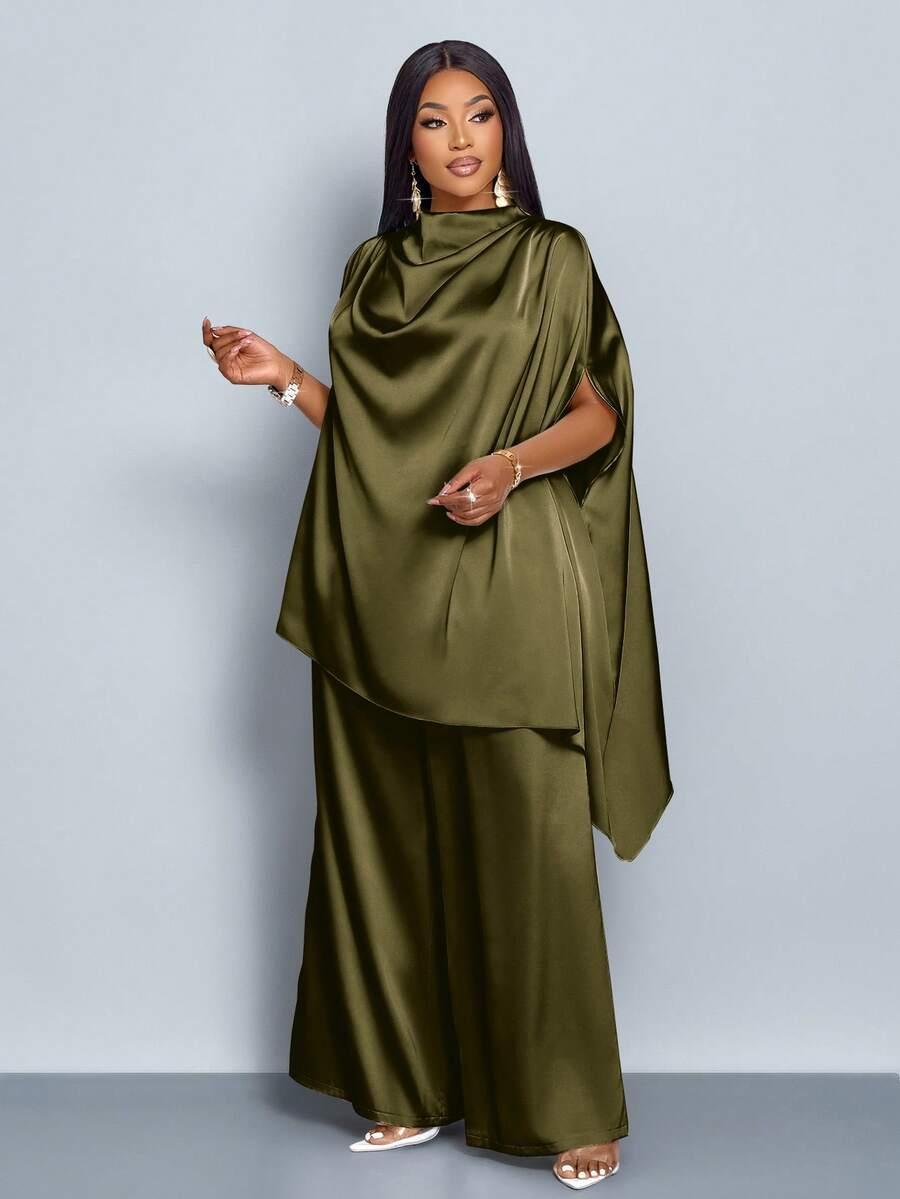 SHEIN ZIELONE SATYNOWE SPODNIE PROSTA NOGAWKA S06__52