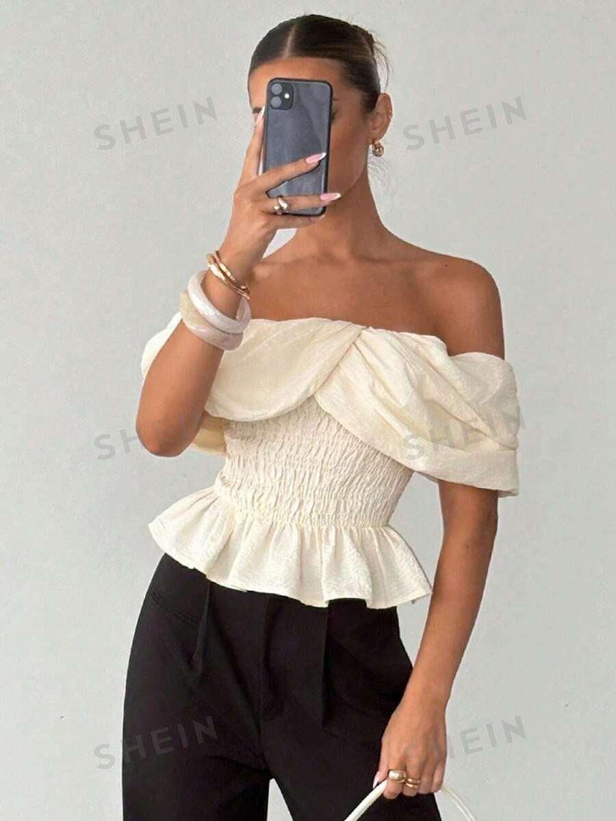 SHEIN BEŻOWA BLUZKA OKRYTE RAMIONA S06__S