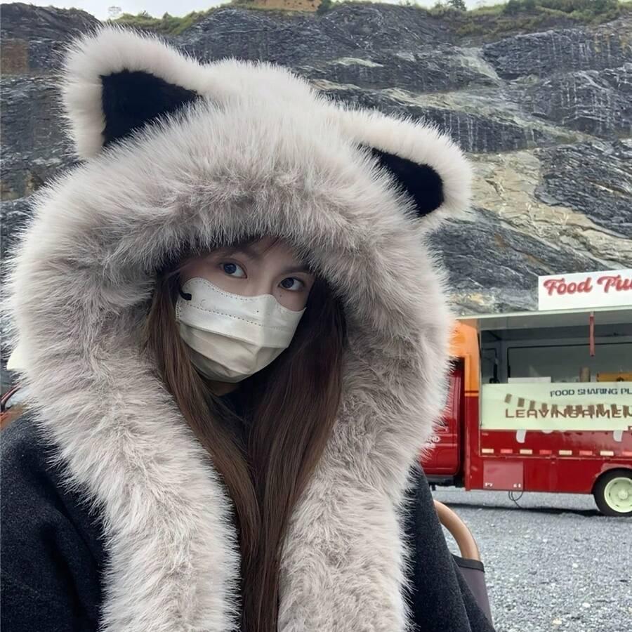 SHEIN SZARA CZAPKA SZTUCZNE FUTRO W01__OS