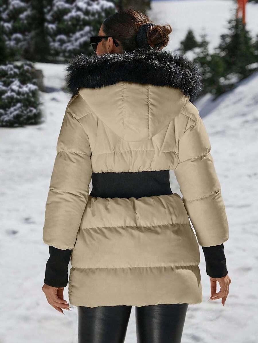 SHEIN BEŻOWA PIKOWANA KURTKA KAPTUR W01__XS