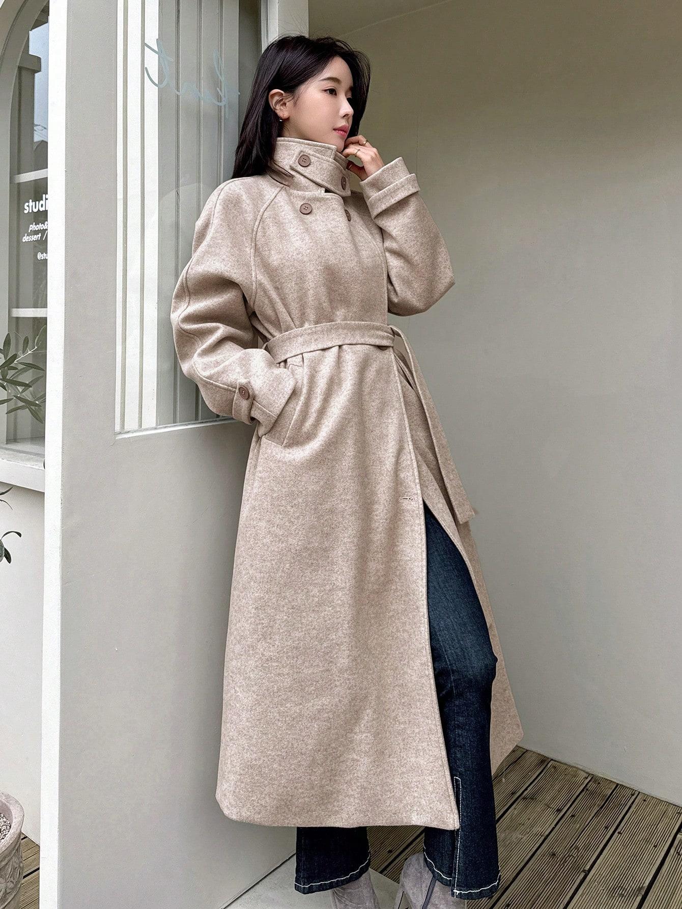SHEIN BEŻOWY PŁASZCZ GUZIKI W01__S