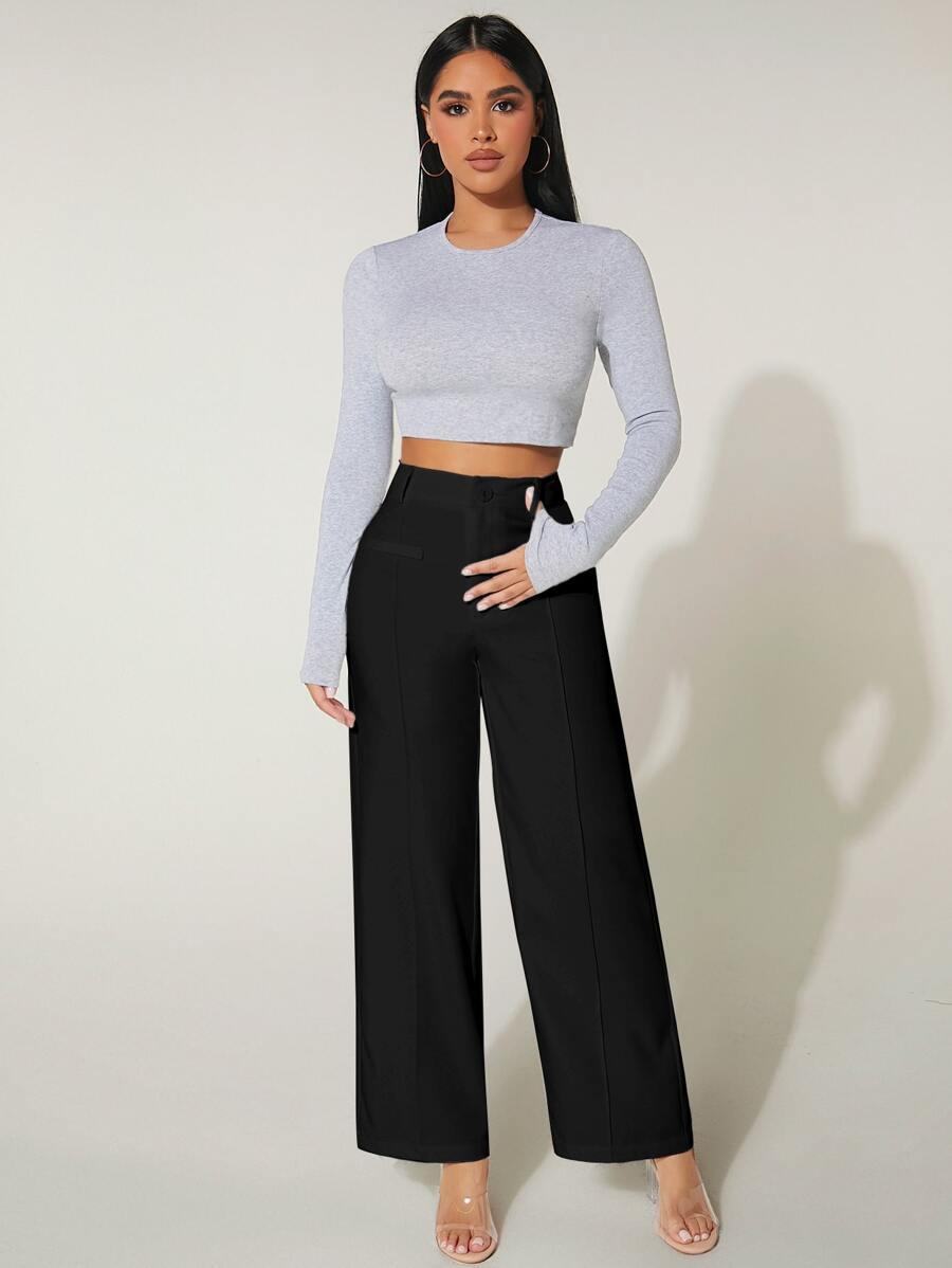 SHEIN CZARNE SPODNIE WYSOKI STAN S06__L