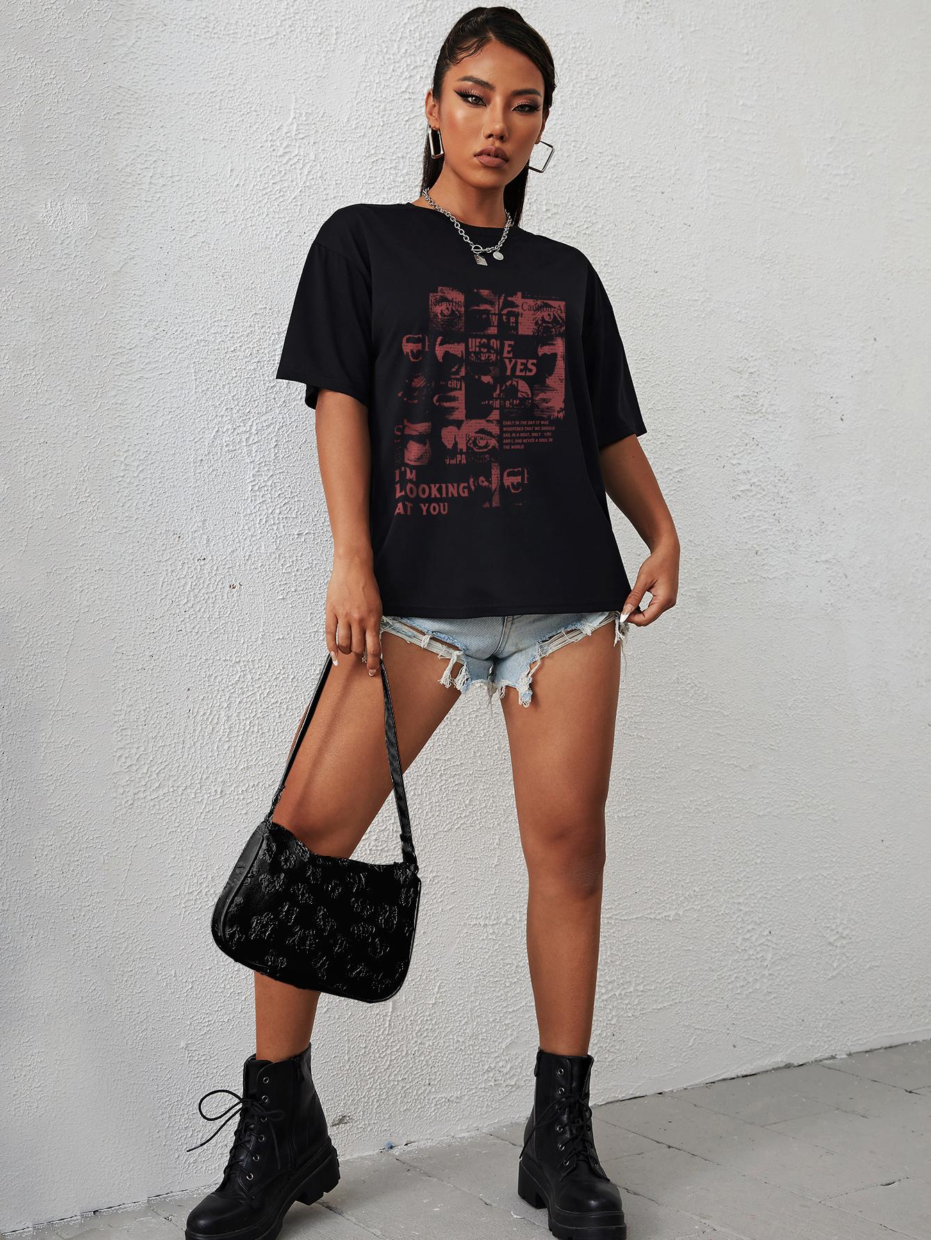 SHEIN CZARNY T-SHIRT PRINT S06__M