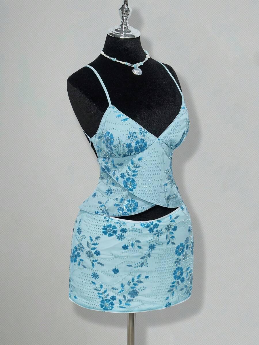 SHEIN NIEBIESKI TOP NA RAMIĄCZKACH S06__M