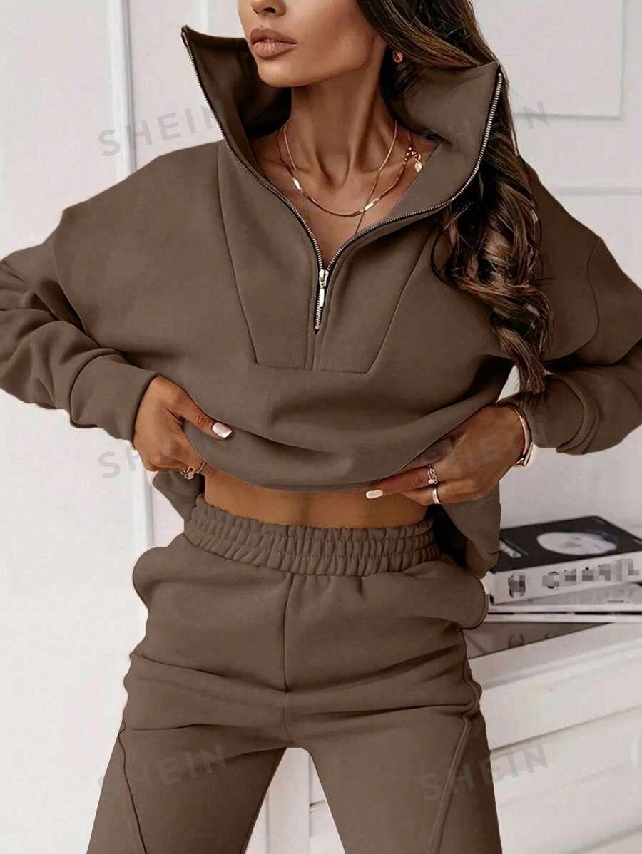 SHEIN BRĄZOWA BLUZA SPODNIE KOMPLET DRESOWY S06__S