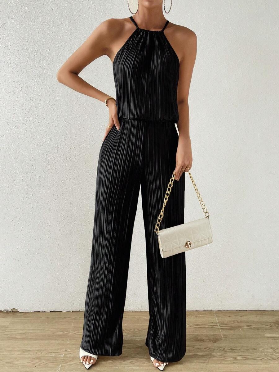SHEIN CZARNE PLISOWANE SPODNIE S06__L