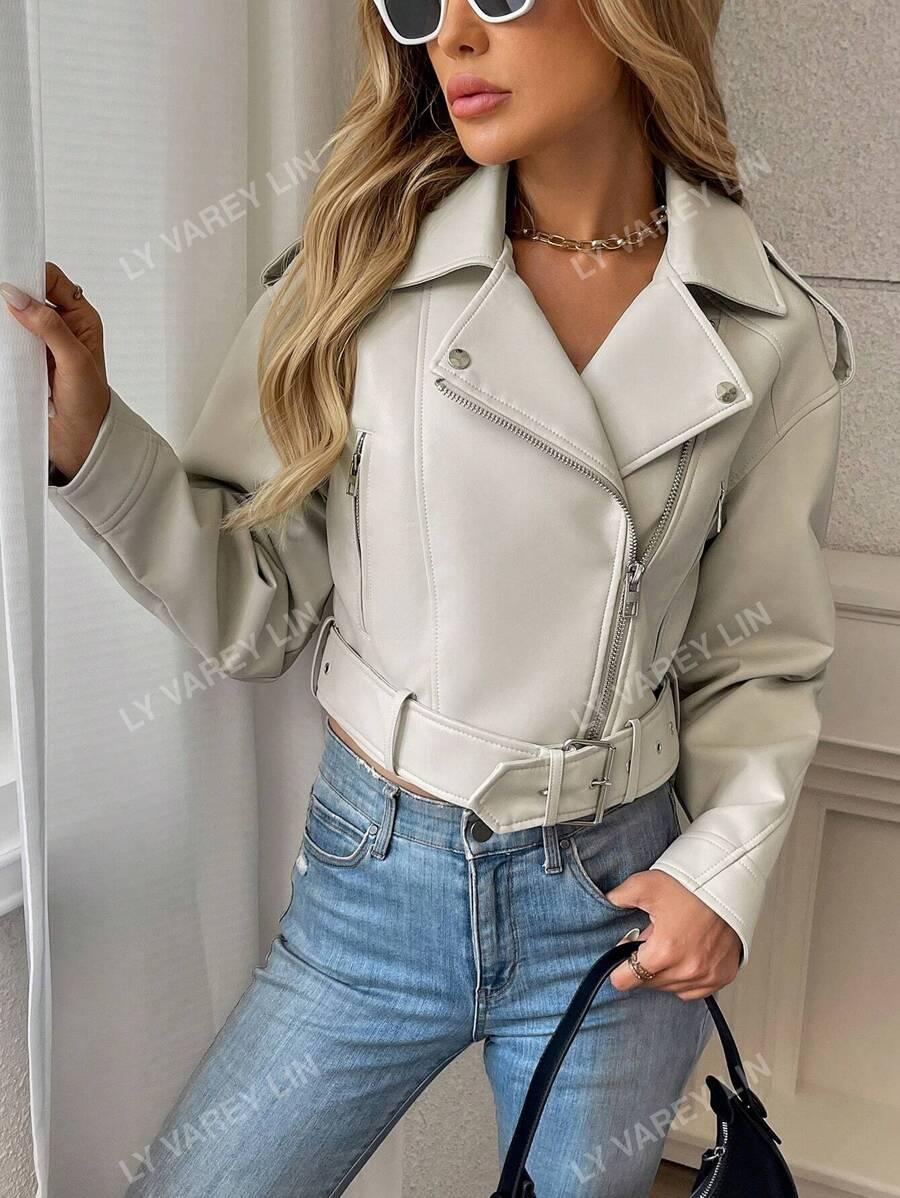 SHEIN BEŻOWA KURTKA IMITACJA SKÓRY S06__S