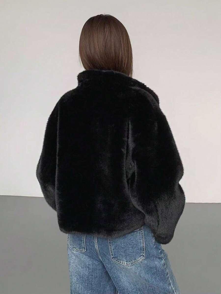 SHEIN CZARNE SZTUCZNE FUTRO W01__XL