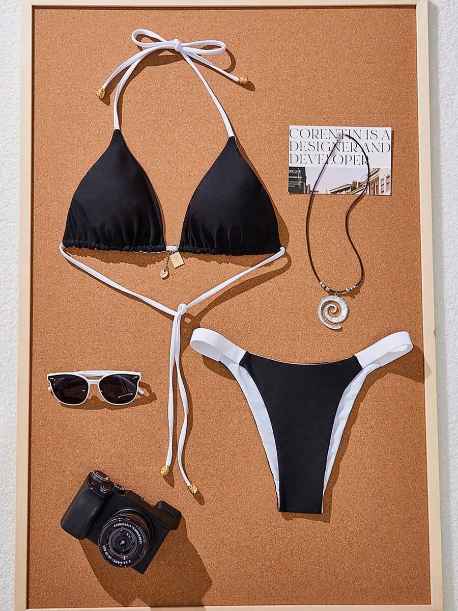 SHEIN DWUSTRONNY STRÓJ KĄPIELOWY KONTRAST S09__S