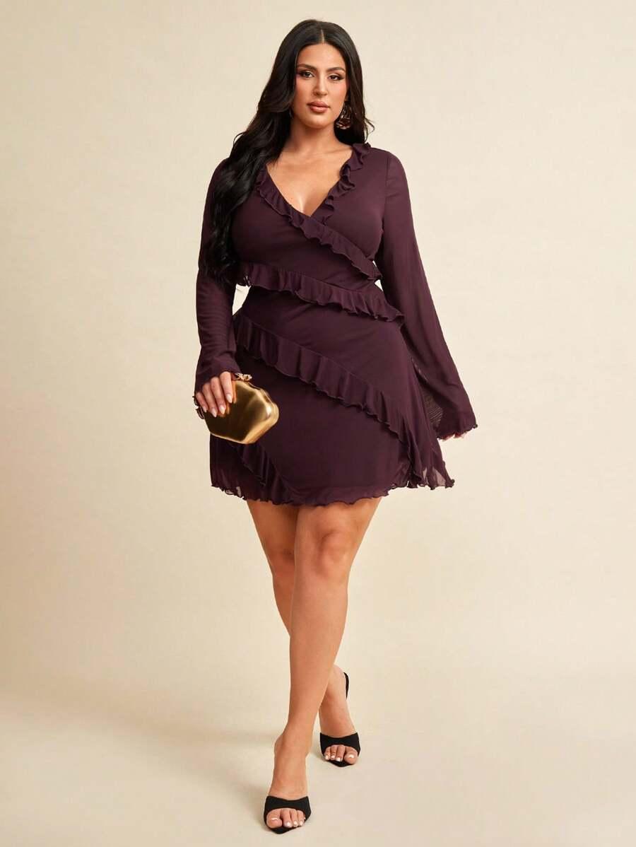 SHEIN FIOLETOWA MINI SUKIENKA DŁUGI RĘKAW S06__46