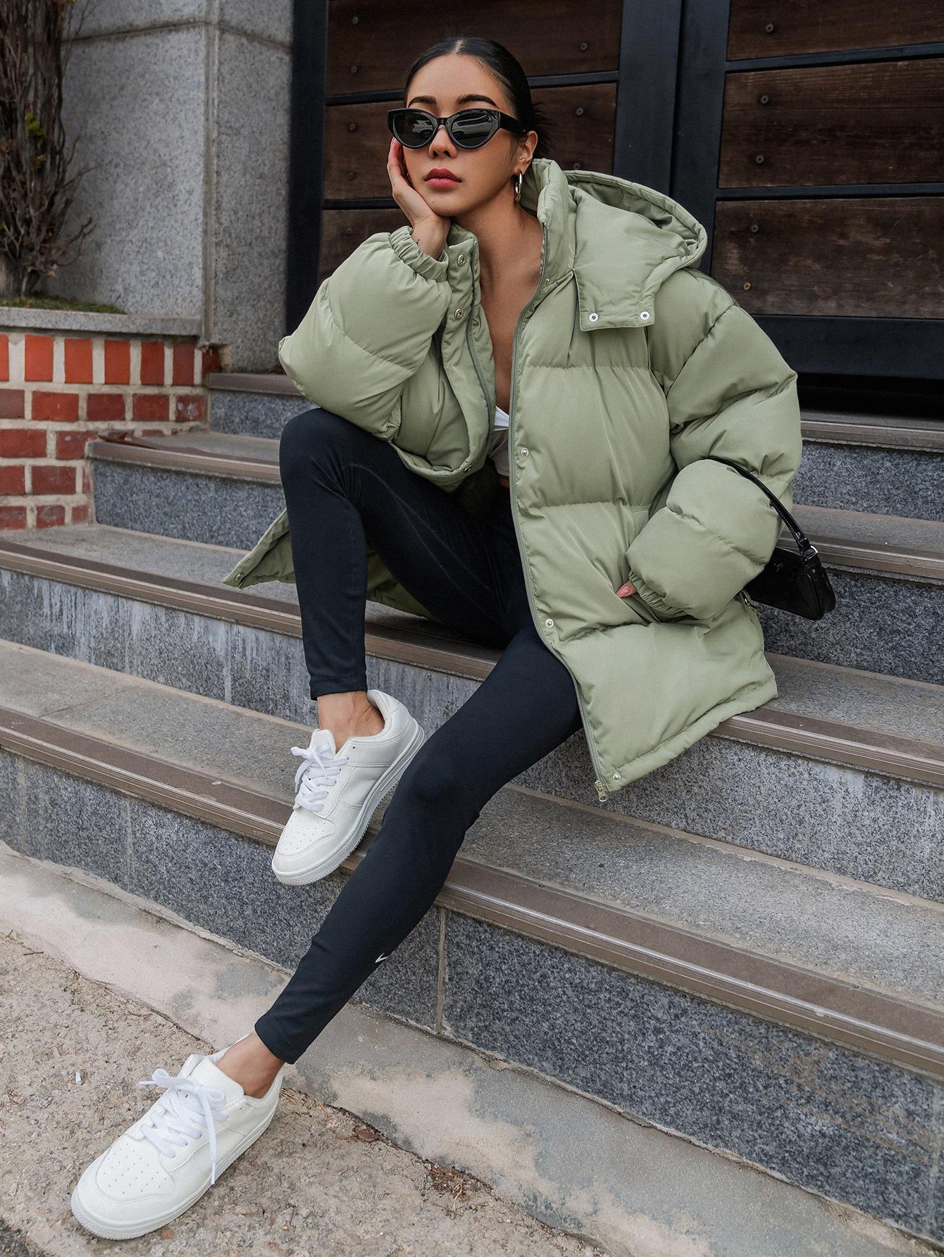 SHEIN ZIELONA PIKOWANA KURTKA KAPTUR W01__M