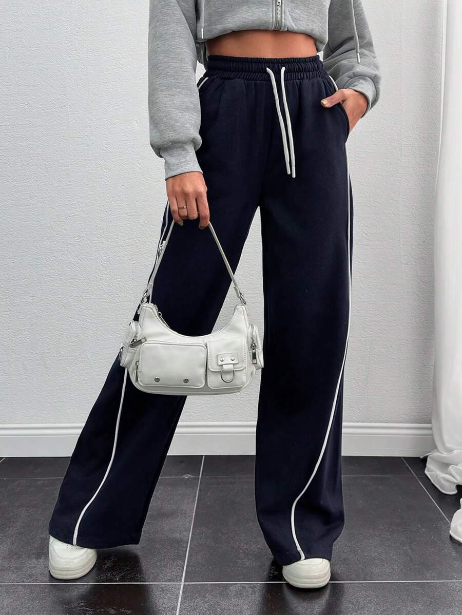 SHEIN GRANATOWE SPODNIE DRESOWE S06__L
