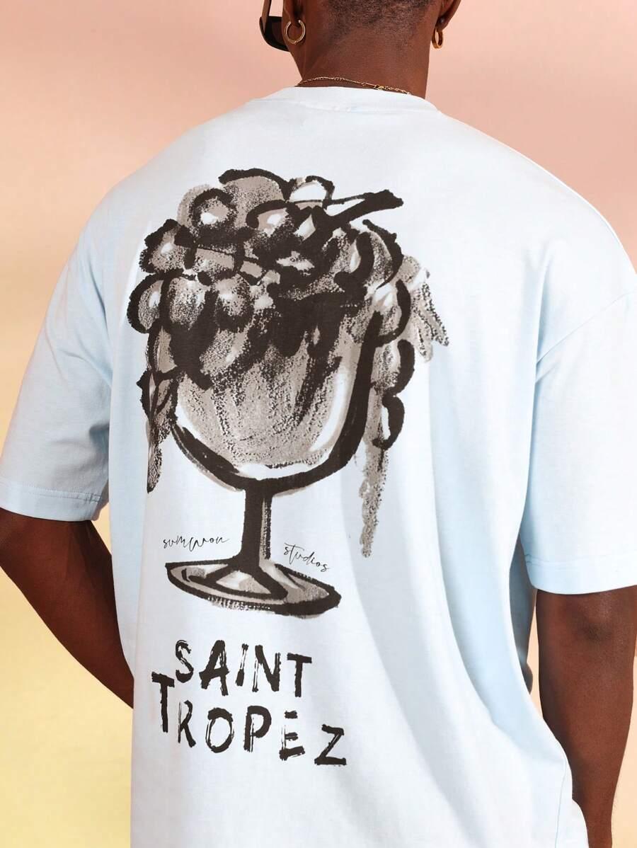 SUMWON NIEBIESKI T-SHIRT PRINT S06__XS