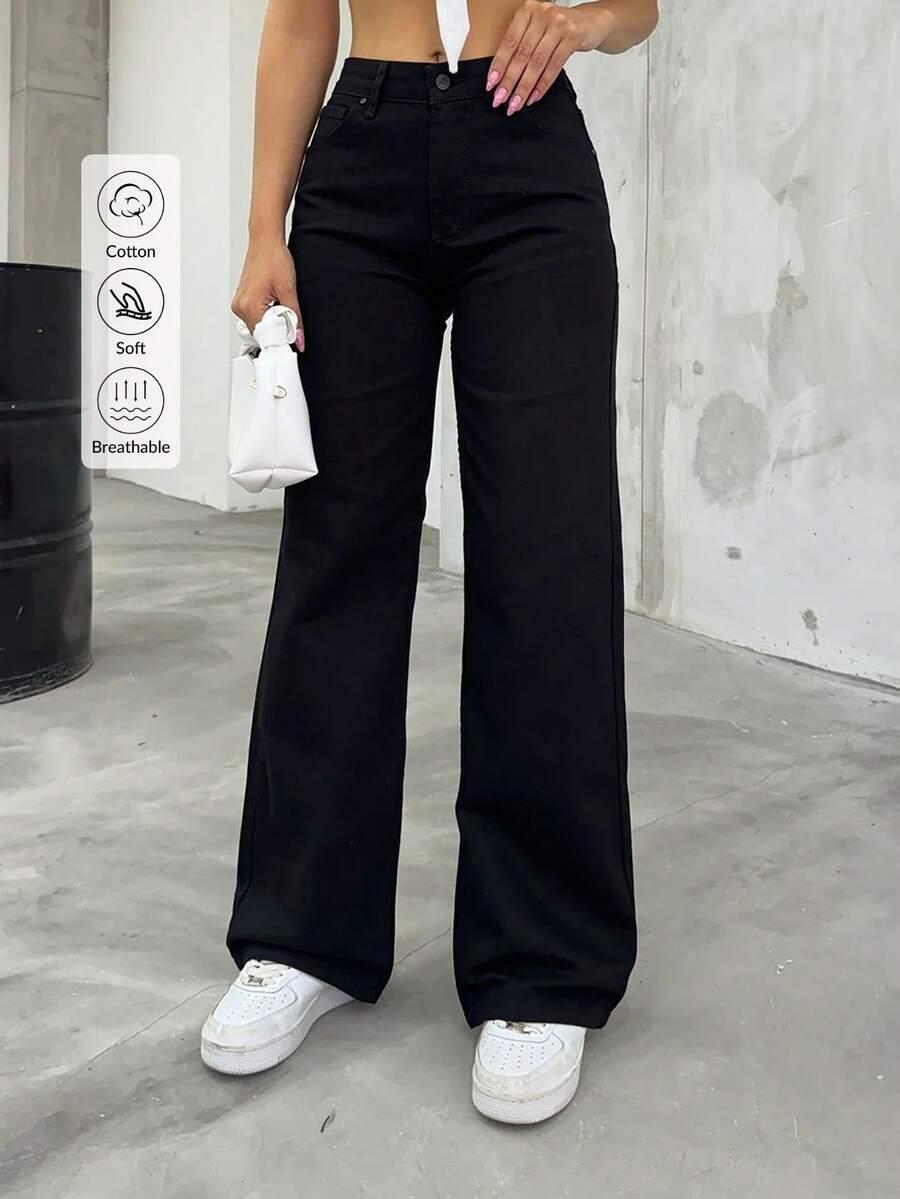 SHEIN CZARNE SPODNIE JEANS WYSOKI STAN S06__M