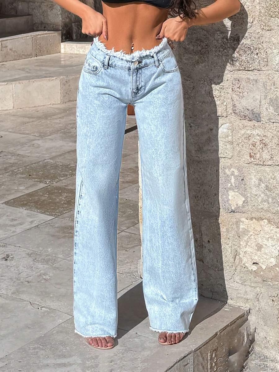 SHEIN NIEBIESKIE SPODNIE JEANS SZEROKIE NOGAWKI S06__XS
