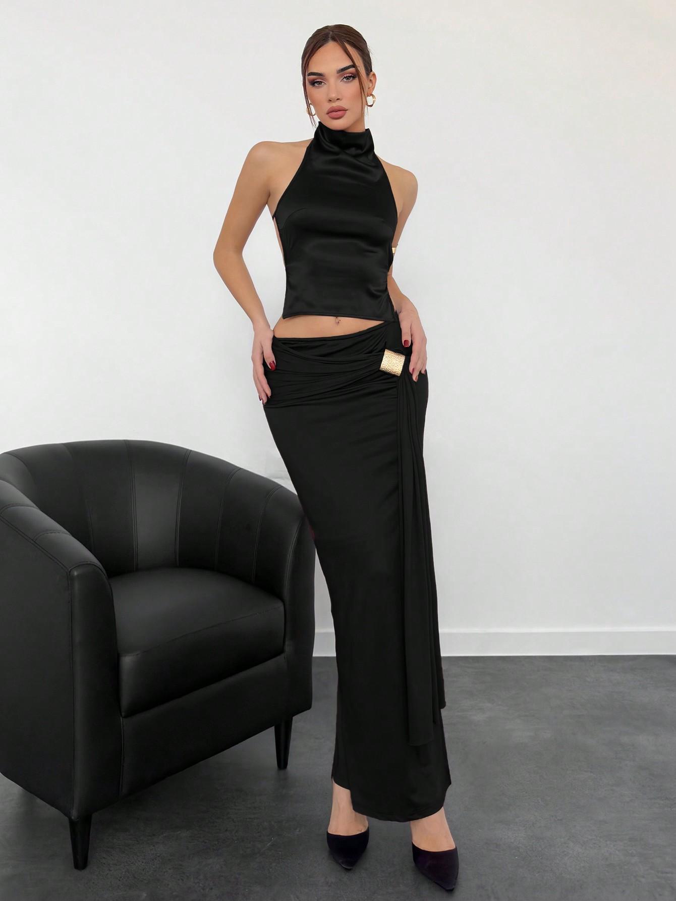SHEIN CZARNY TOP ODKRYTE PLECY S09__S