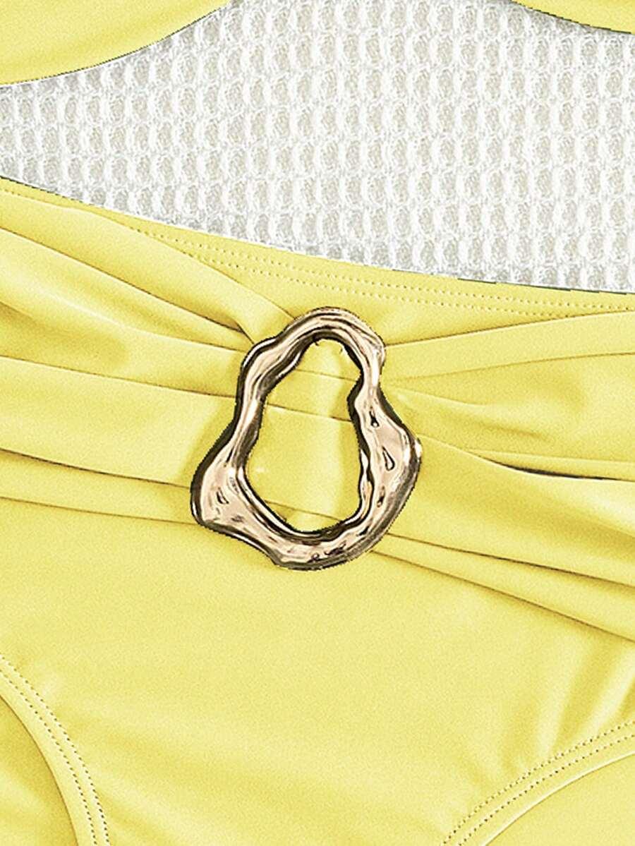 SHEIN ŻÓŁTY DWUCZĘŚCIOWY STRÓJ KĄPIELOWY ZDOBIENIE S09__XL