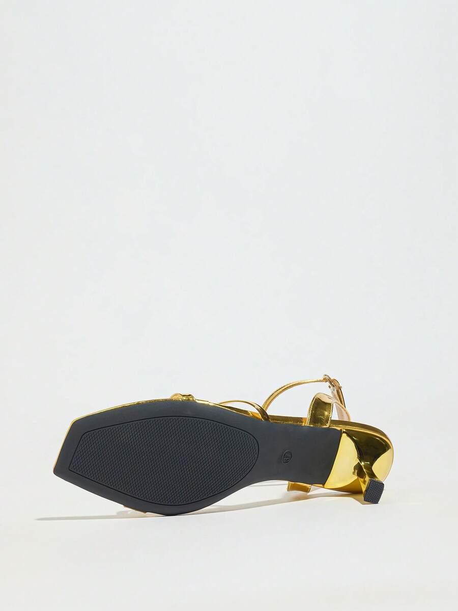 SHEIN ZŁOTE SANDAŁY NA OBCASIE S06__43