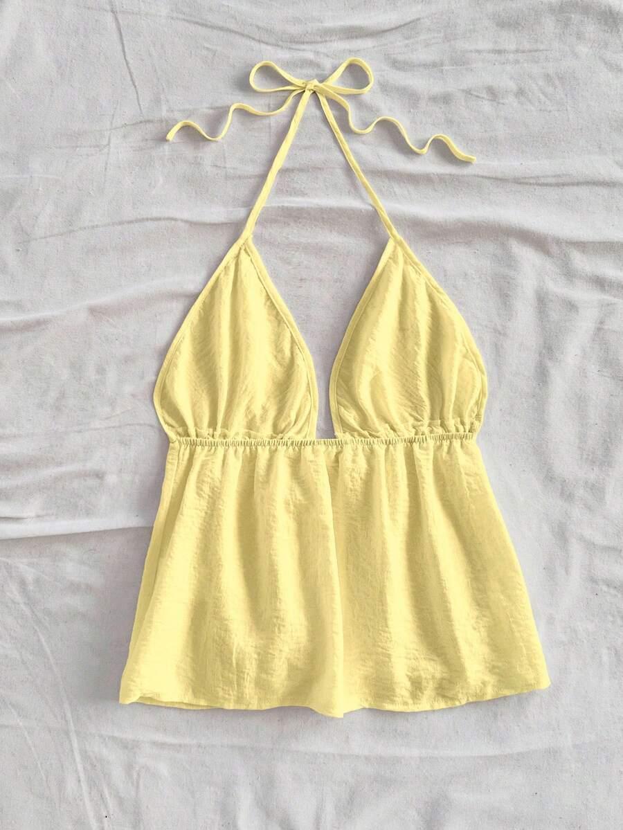 SHEIN ŻÓŁTY TOP WIĄZANIA S06__M