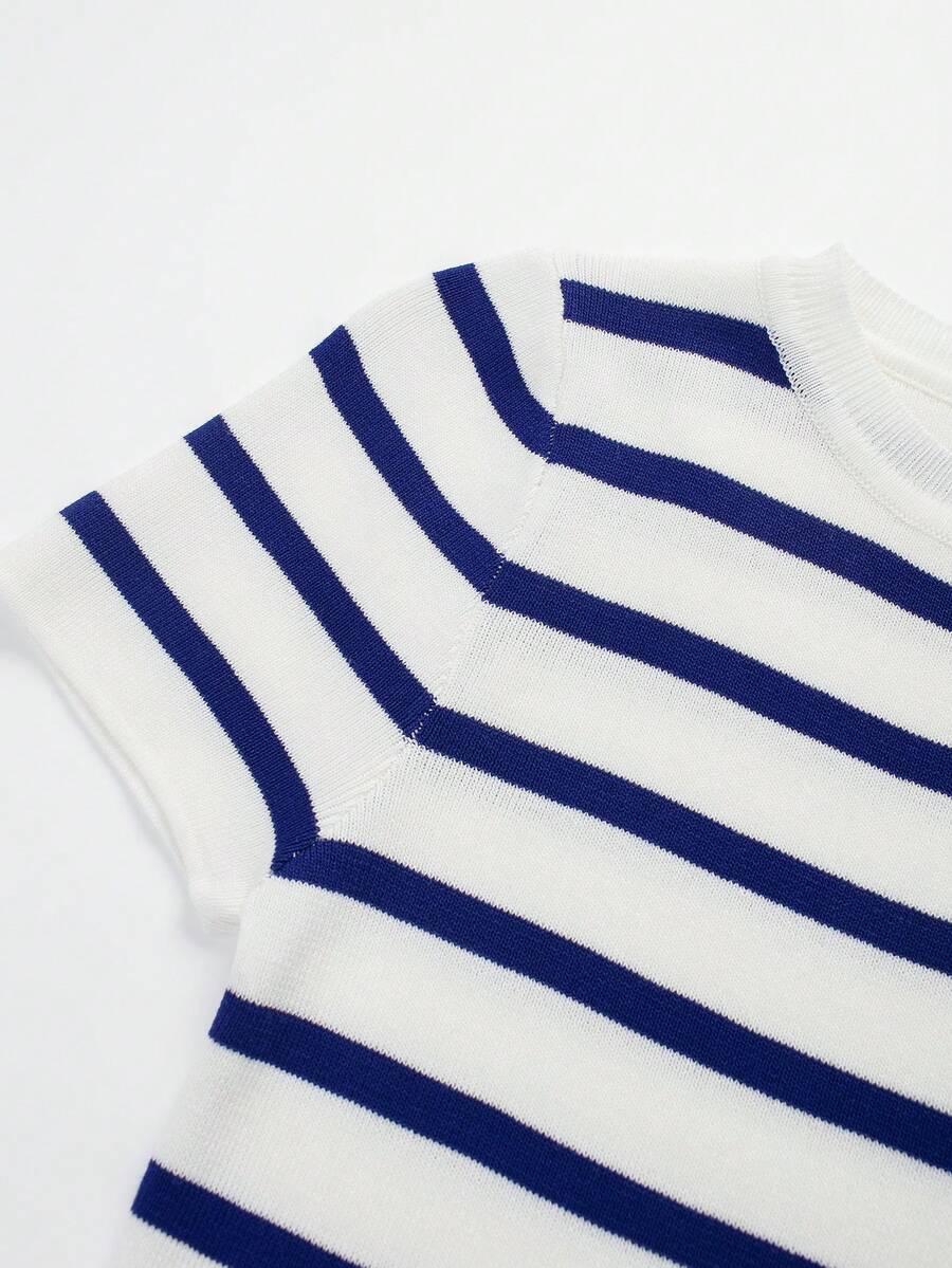 SHEIN DZIANINOWY TOP WZÓR PASKI PK01__M