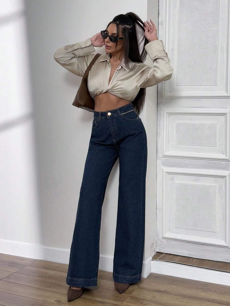 SHEIN GRANATOWE SPODNIE JEANS S06__M